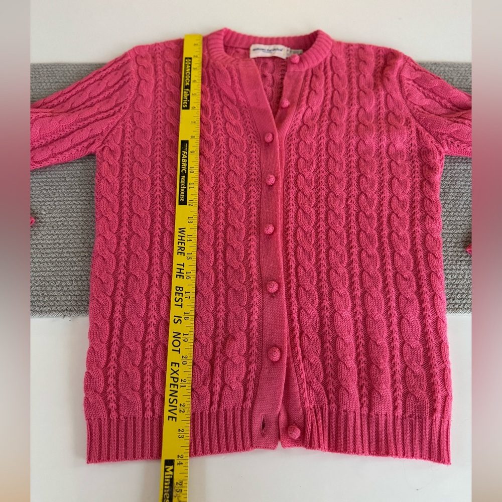 Vintage Susan Bristol Pink Crochet Button Wool Blend Cable Knit Cardigan Sweater - Picture 9 of 11